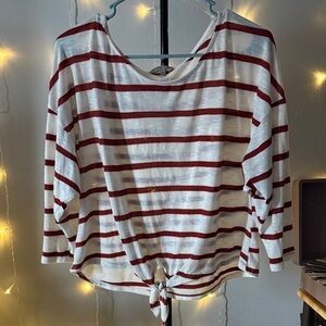 Charlotte Russe Red and White Striped Long Sleeve Top